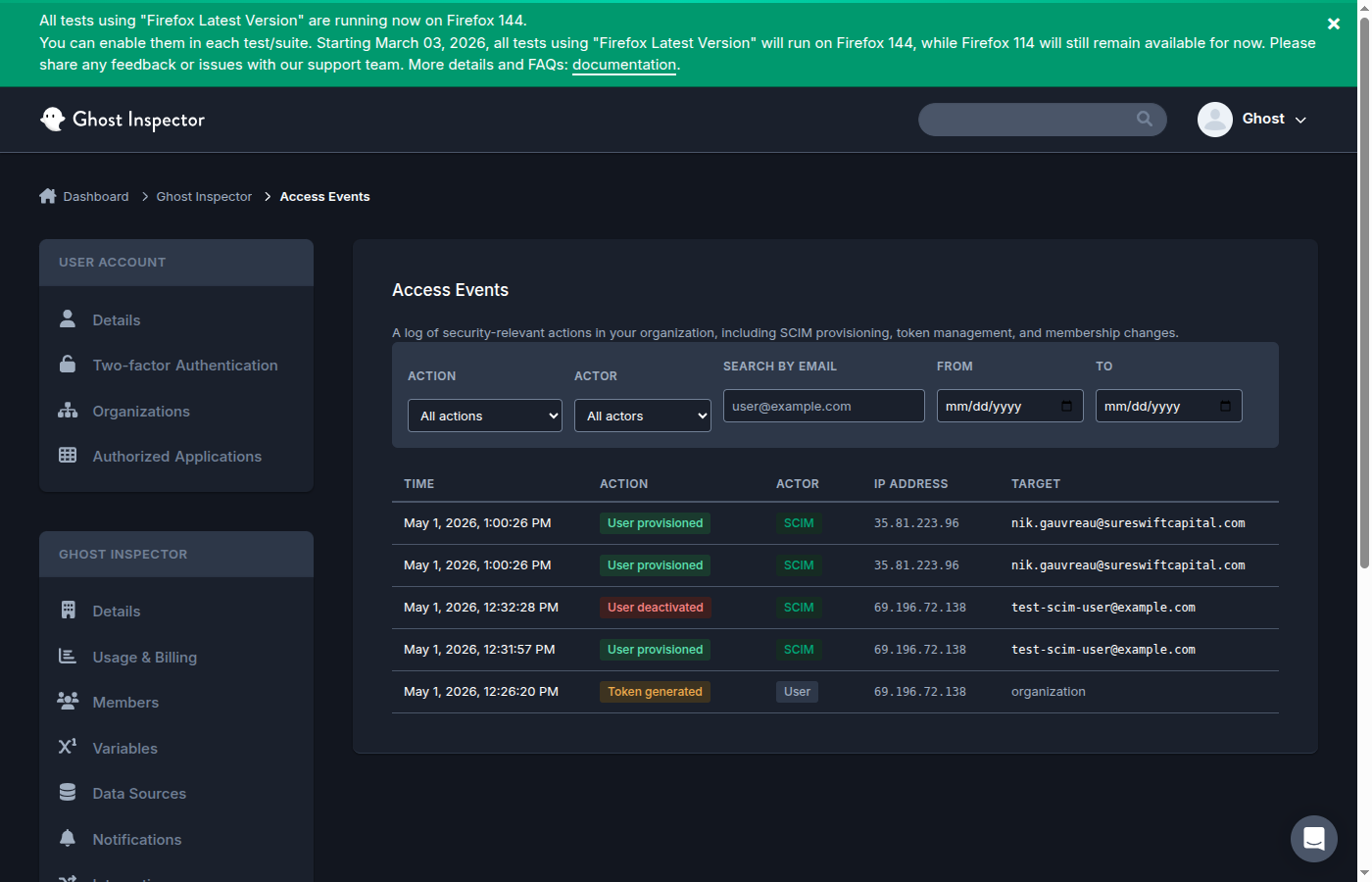 Access Events log