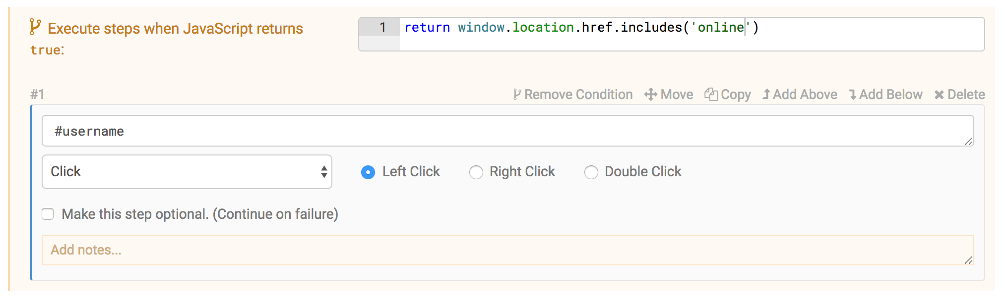 Adding Conditional Steps in the Test Editor