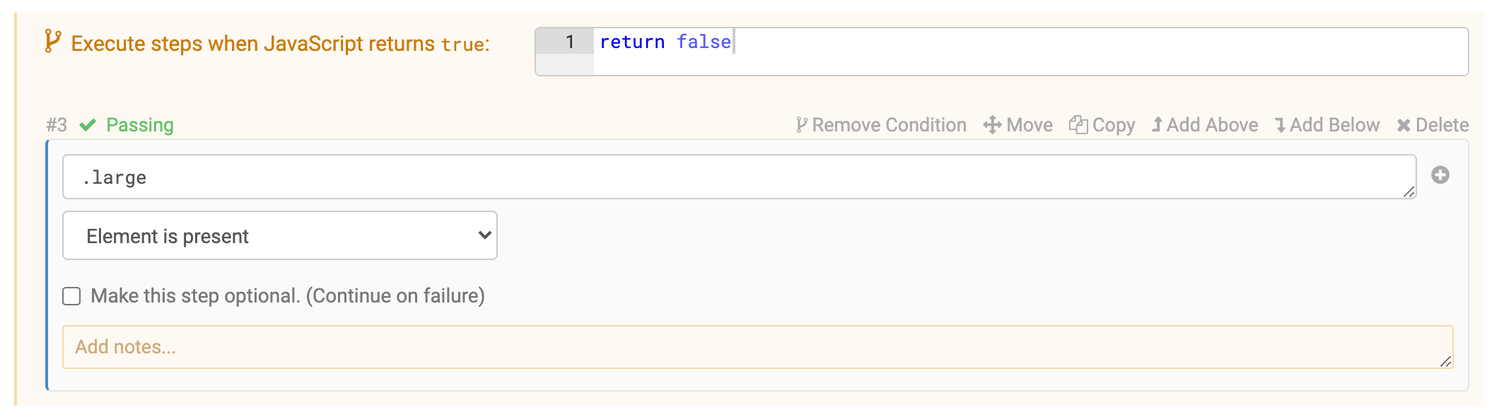 Disable a test step using a falsy condition