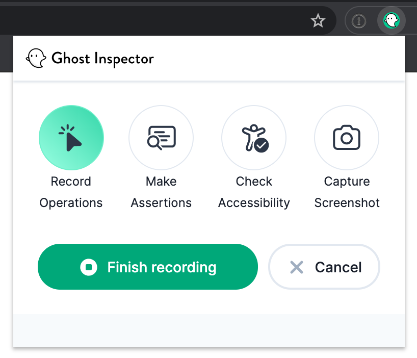 Ghost Inspector web test recorder - Recording active