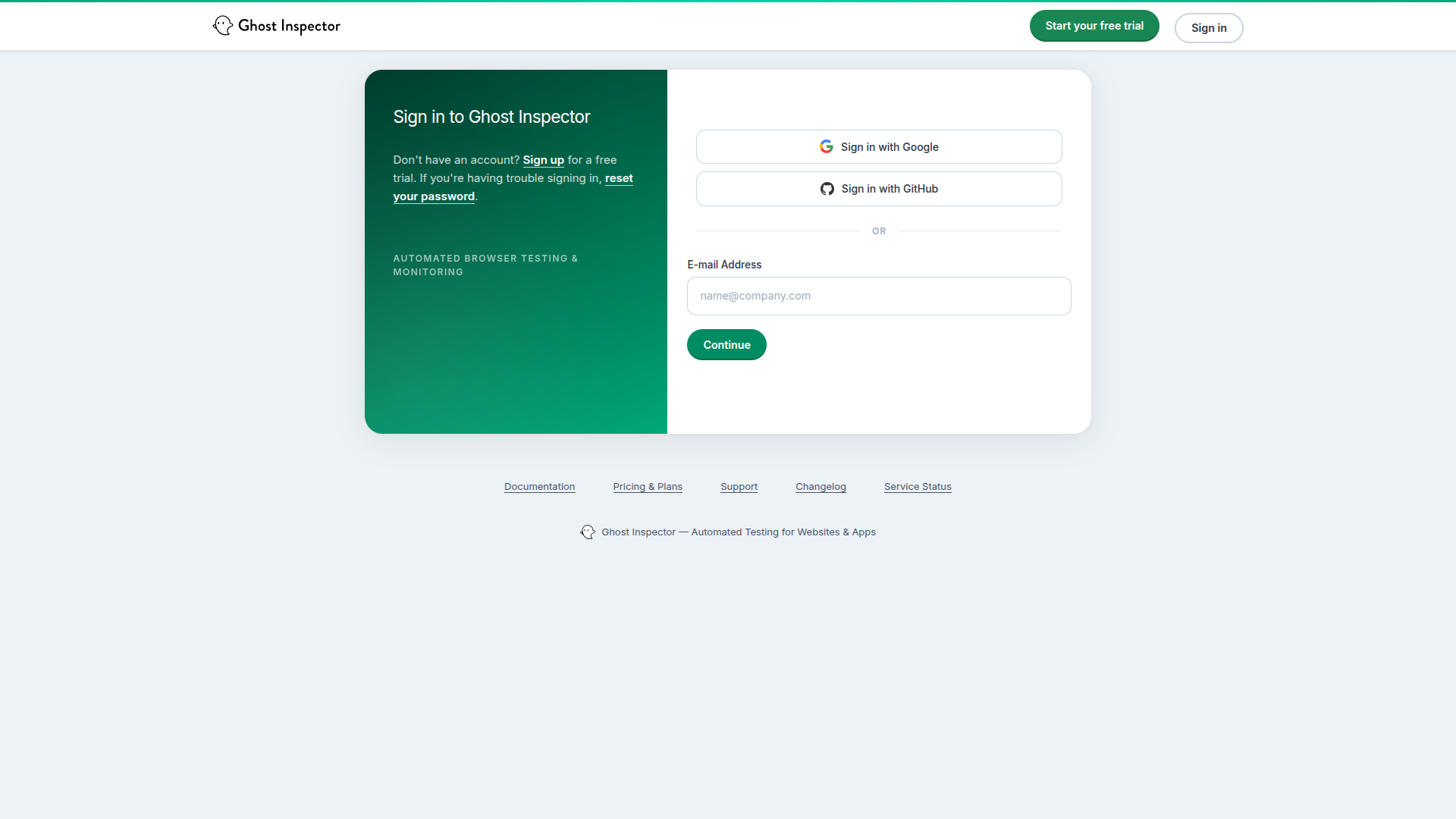 Ghost Inspector email-first login