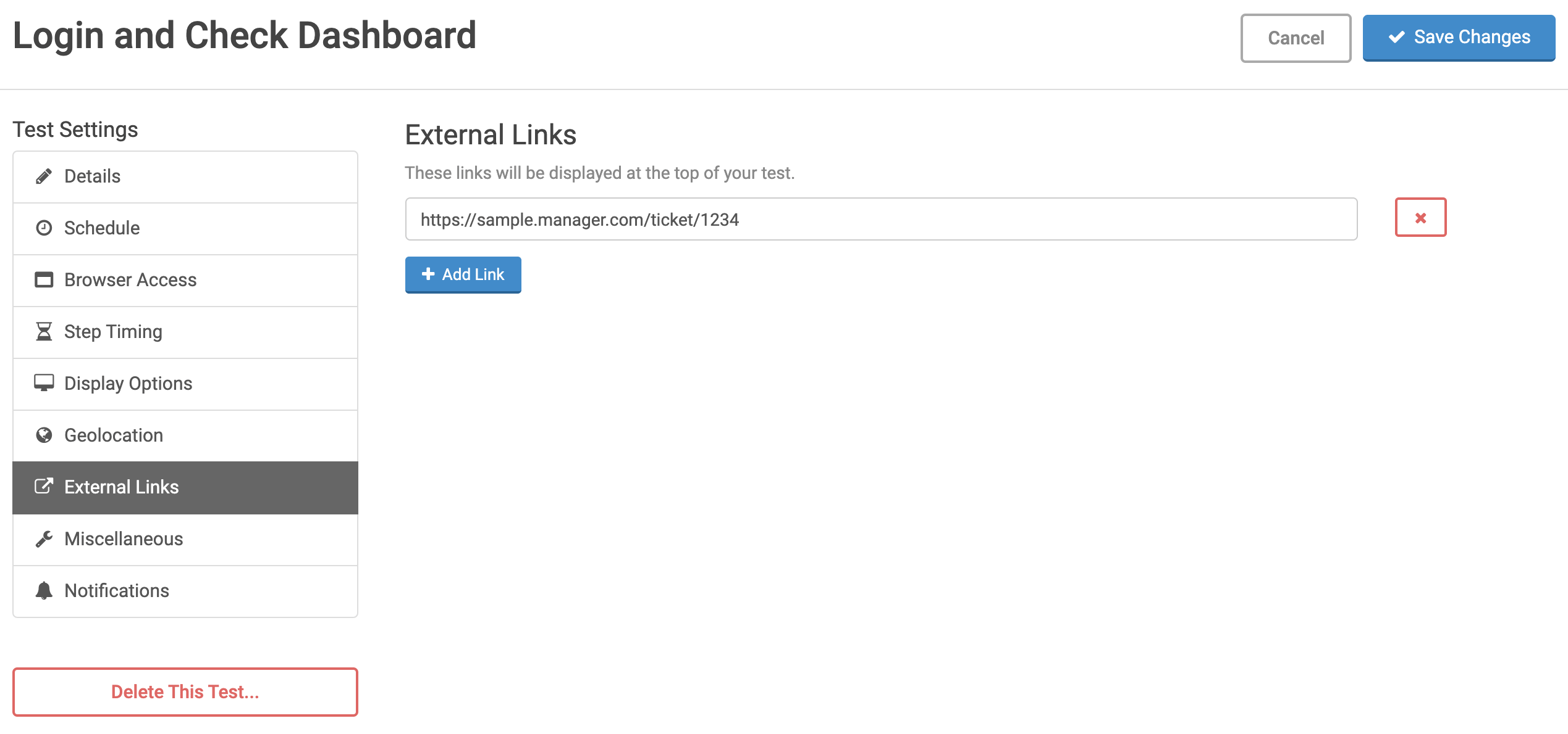 External Links settings