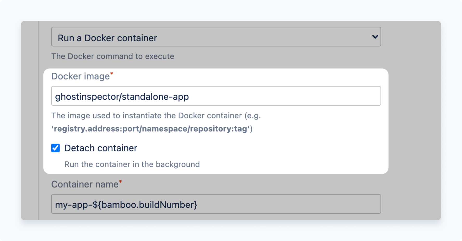 Set the Docker image to run