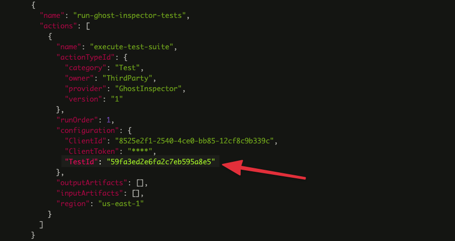 Modify the TestId value in your pipeline