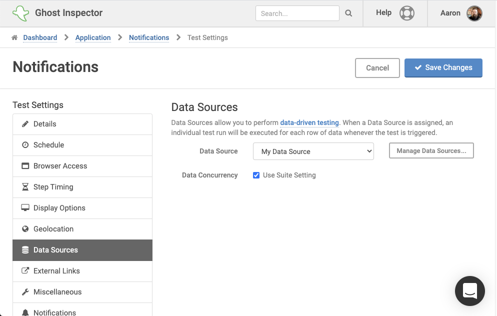 Assign a data source to a test