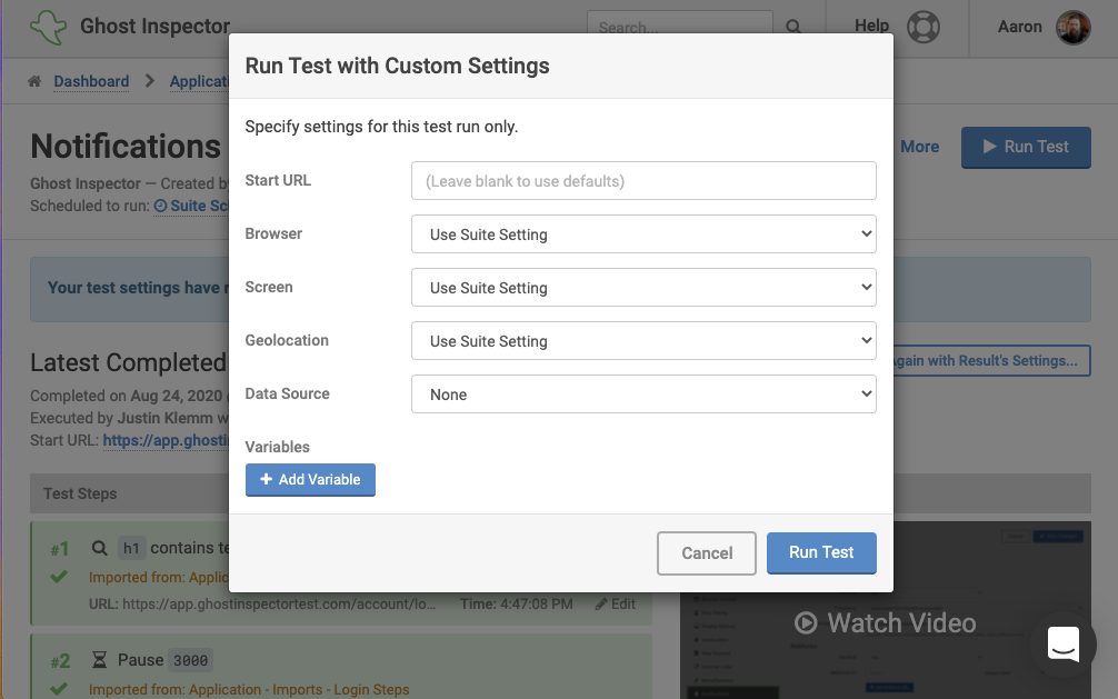 Run a single test without a data source