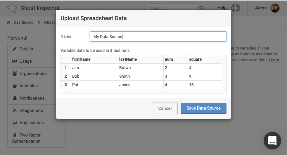 Review spreadsheet data that will be used as a data source