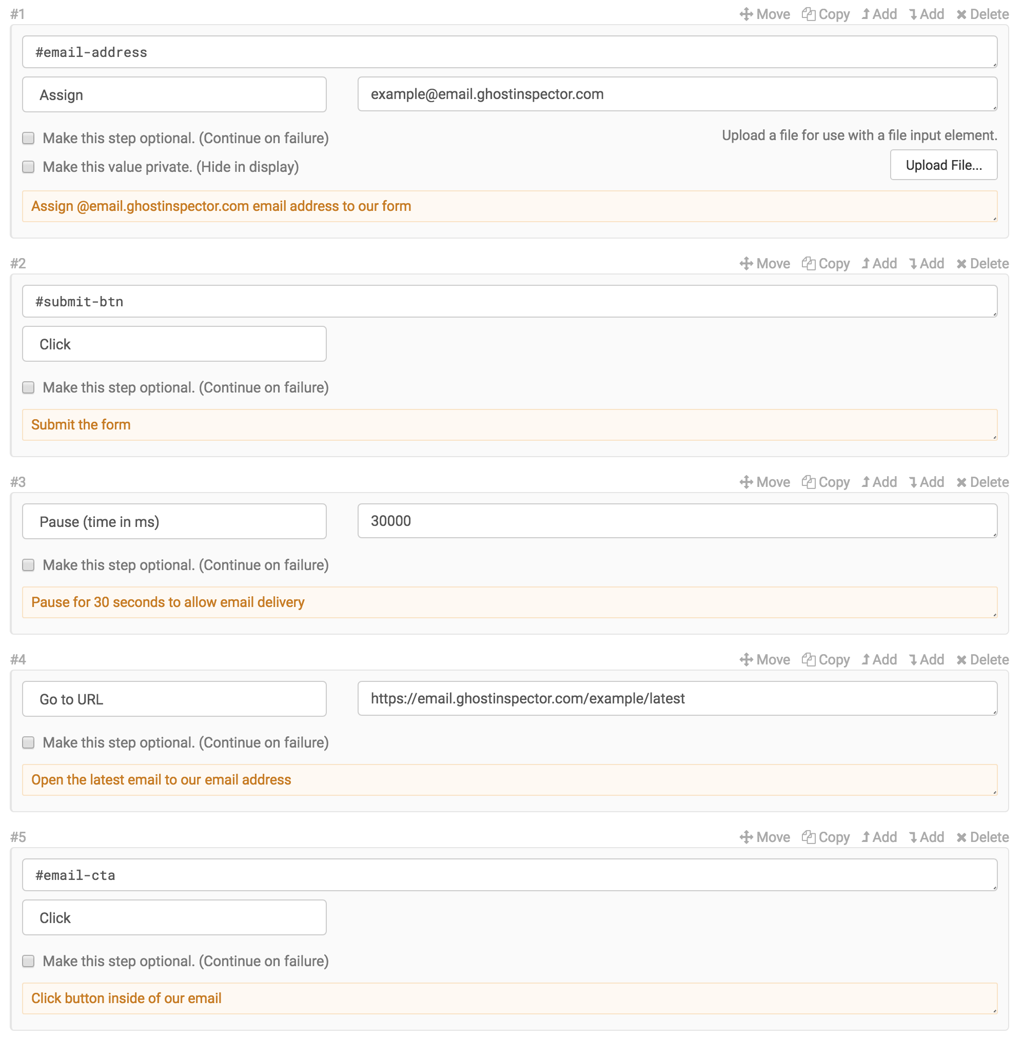 Email steps - Static email address