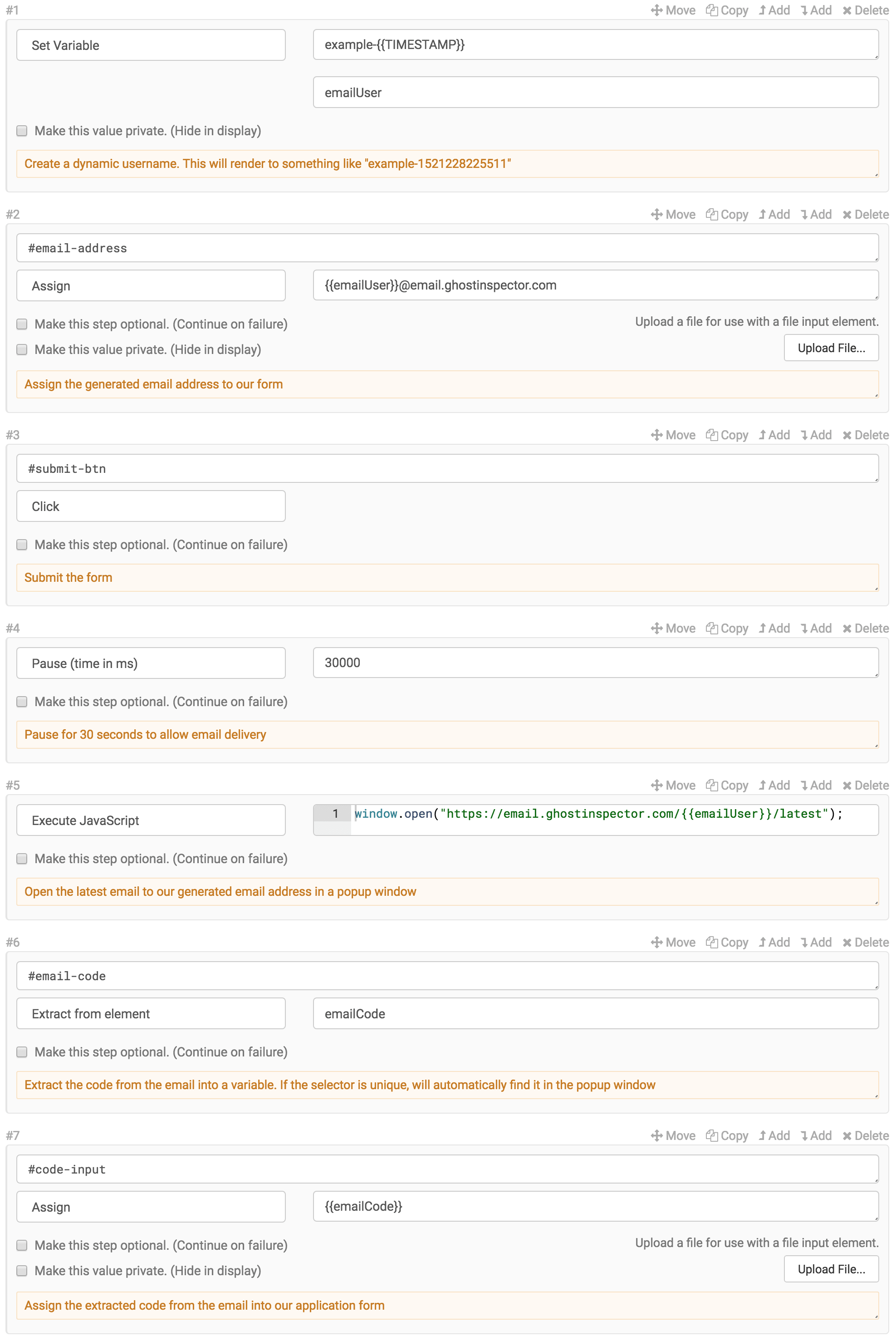 Email steps - Dynamic email address in a popup window