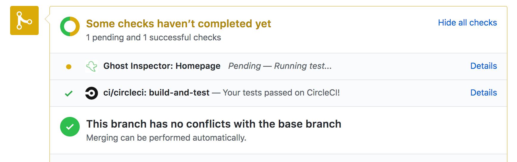 GitHub Pending Status for Ghost Inspector Test