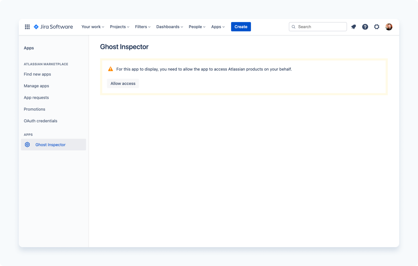 App permissions screen