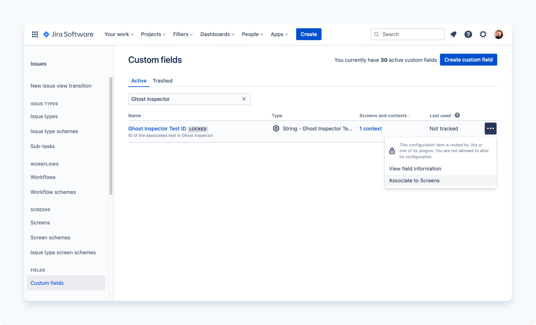 Associate the custom field to issue view