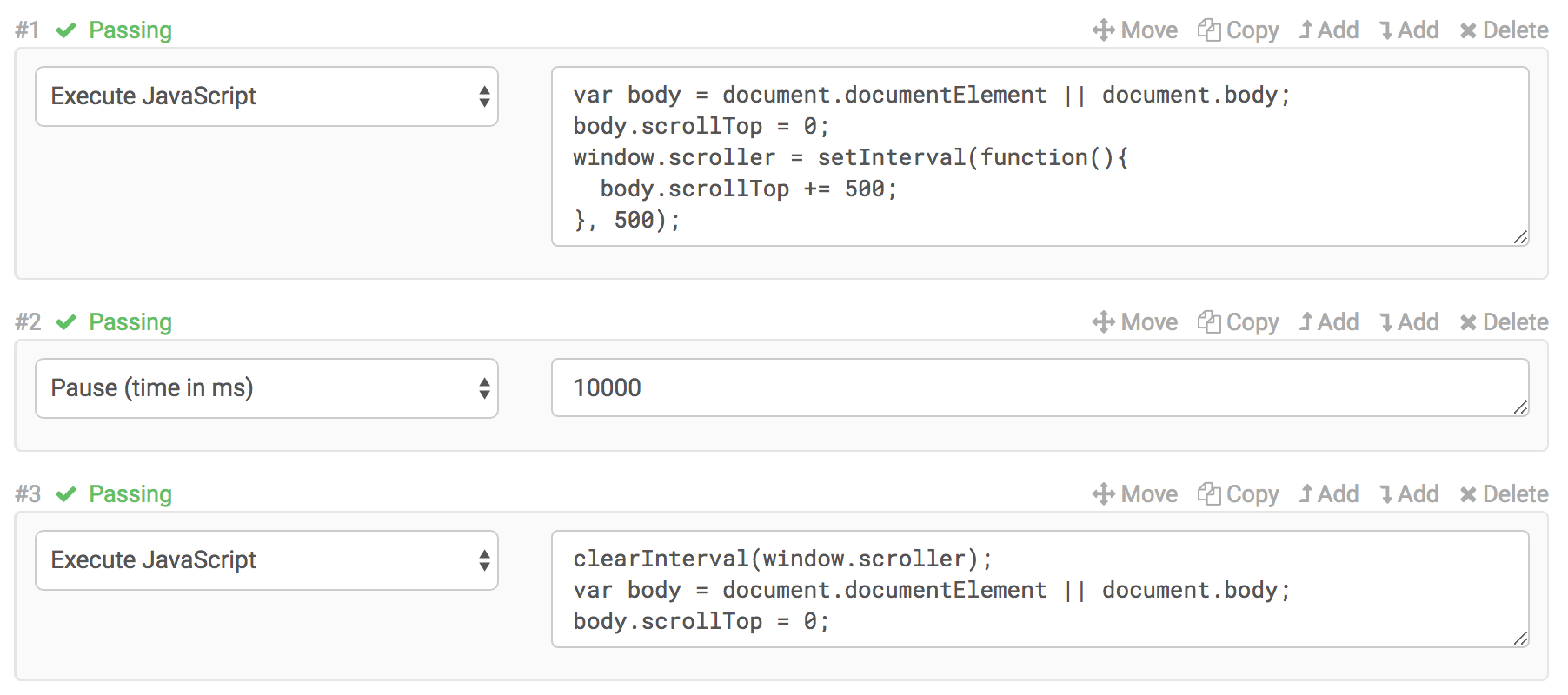 Scroll steps in test editor