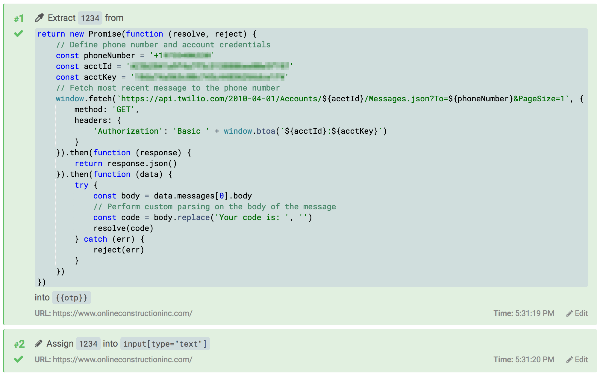 Steps for extracting an OTP from an SMS to a Twilio phone number