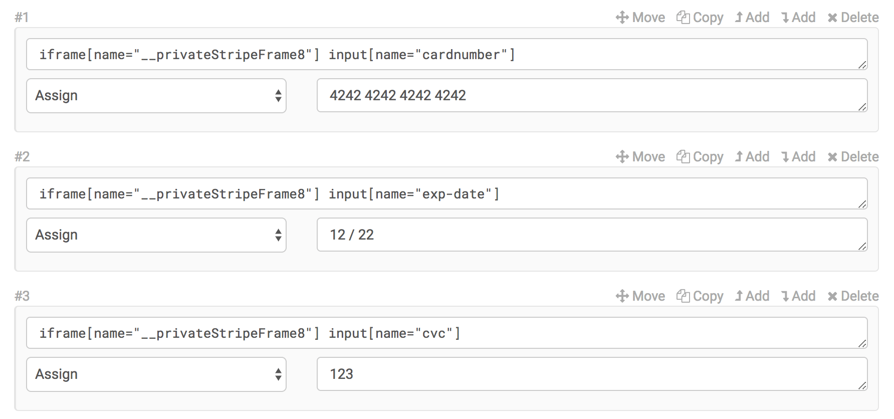 Recorded Stripe checkout steps